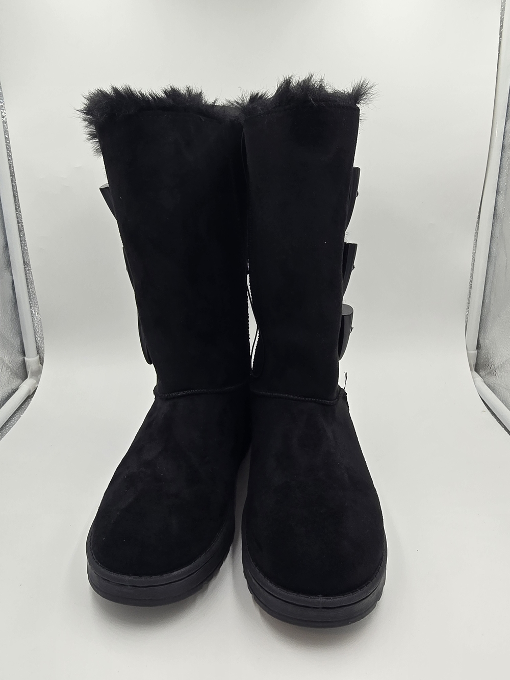 White Mountain Black Faux Suede Fur-Trim Mid-Calf Boots 7.5
